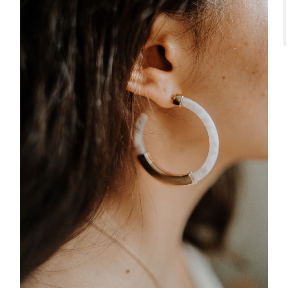 Ivory and Gold Hoop Earrings